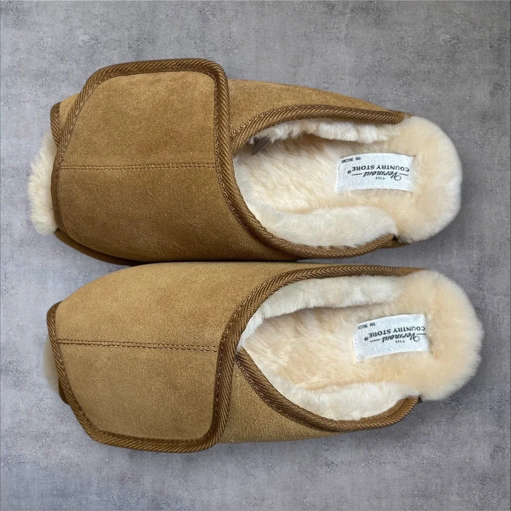 The Vermont Country Store Australian Shearling Leather Scuff Slippers Mens 10